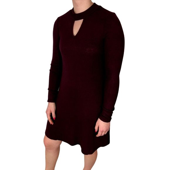 By And By Womens Sweater Dress Size Small Keyhole Neck Long Sleeve Pockets Wine - Picture 7 of 14